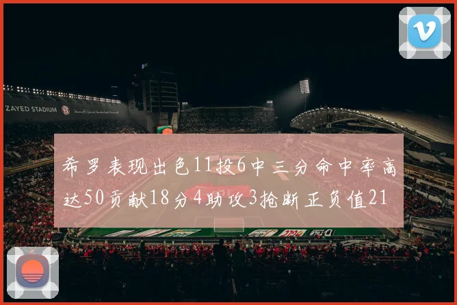 希罗表现出色11投6中三分命中率高达50贡献18分4助攻3抢断正负值21